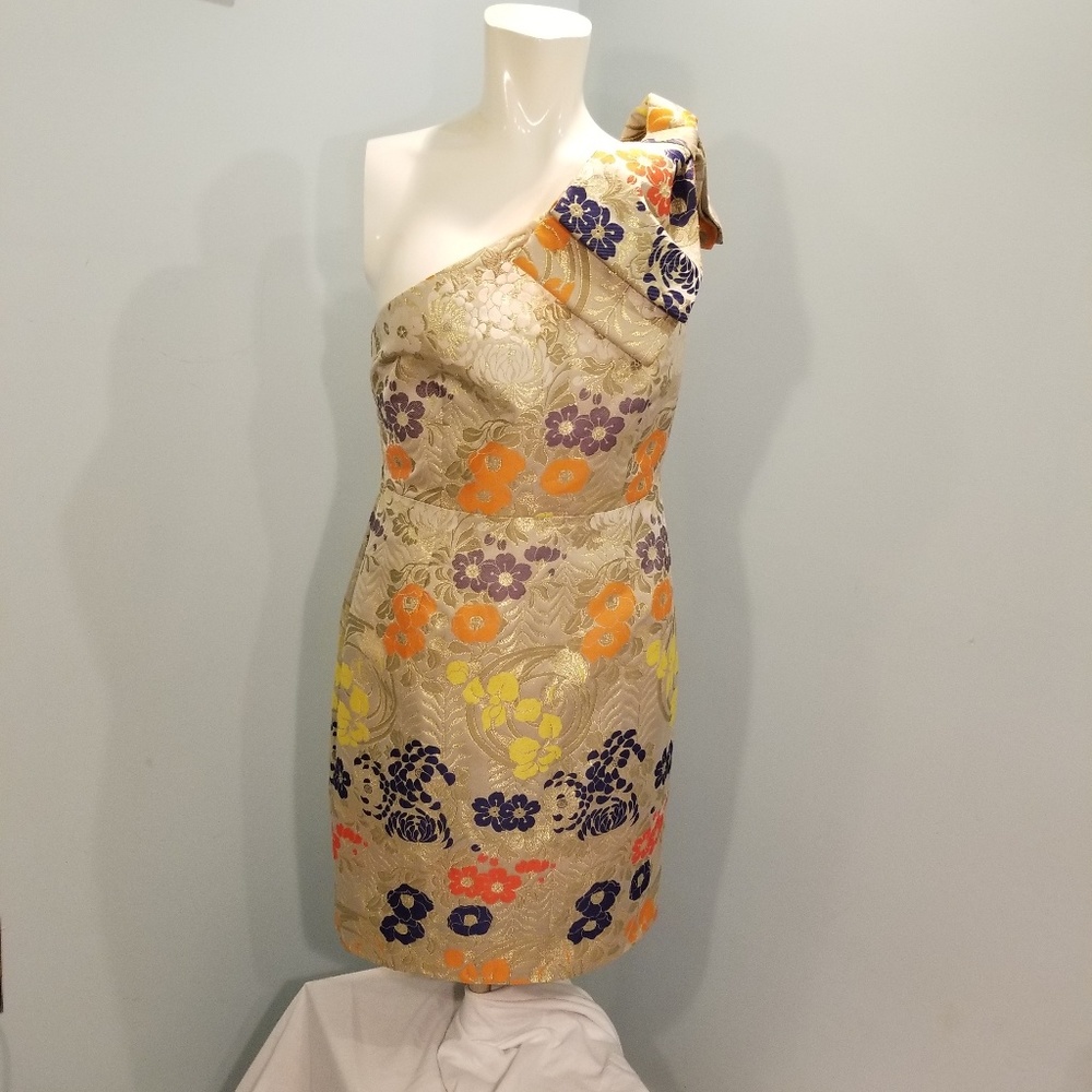 Zac Posen Yellow Floral One Shoulder Dress US 4